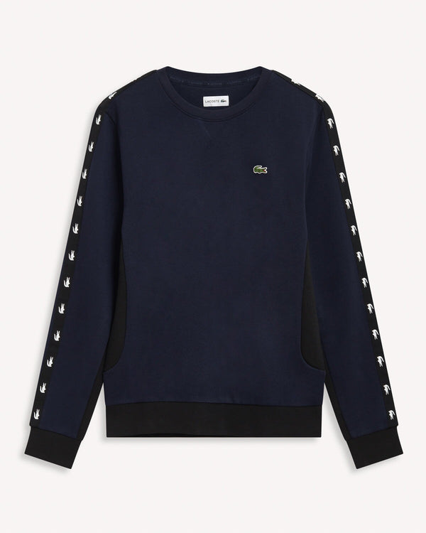 Lacoste Logo Tape Sleeve Sweatshirt Navy | Malford of London Savile Row and Luxury Formal Wear Sale Outlet