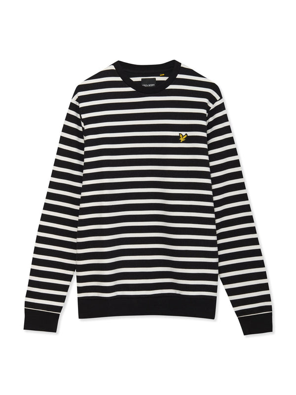 Lyle & Scott Mens Breton Stripe Sweatshirt Jet Black White | Malford of London Savile Row and Luxury Formal Wear Sale Outlet