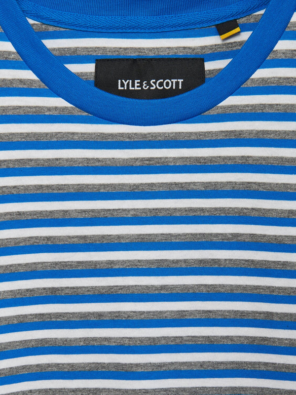 Lyle & Scott Mens Stripe Ringer T-Shirt Blue White Grey | Malford of London Savile Row and Luxury Formal Wear Sale Outlet