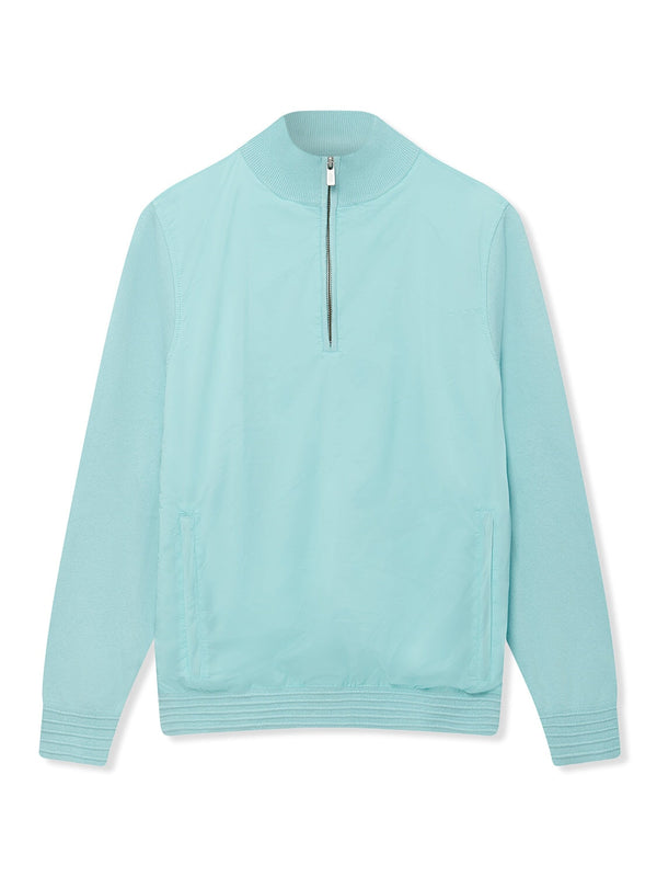 Richard James 1/4 Zip Woven Front - Aqua | Malford of London Savile Row and Luxury Formal Wear Sale Outlet