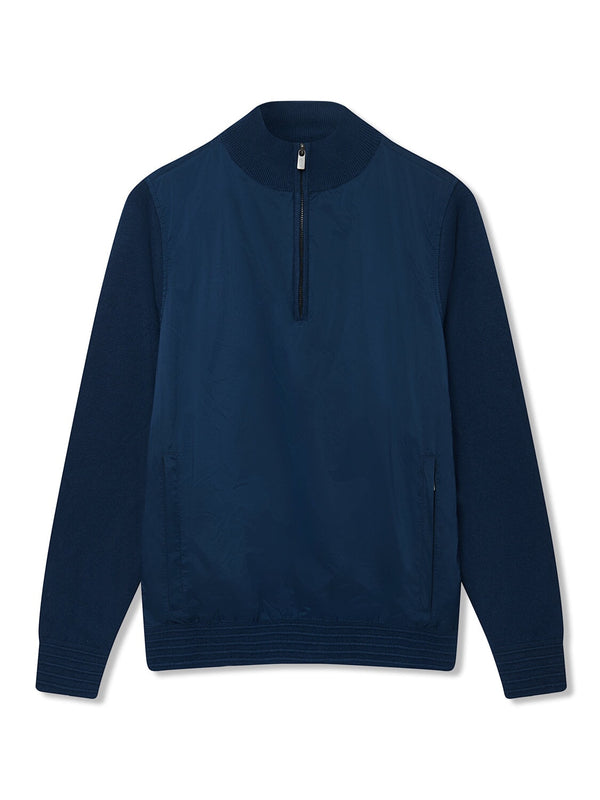 Richard James 1/4 Zip Woven Front - Navy | Malford of London Savile Row and Luxury Formal Wear Sale Outlet