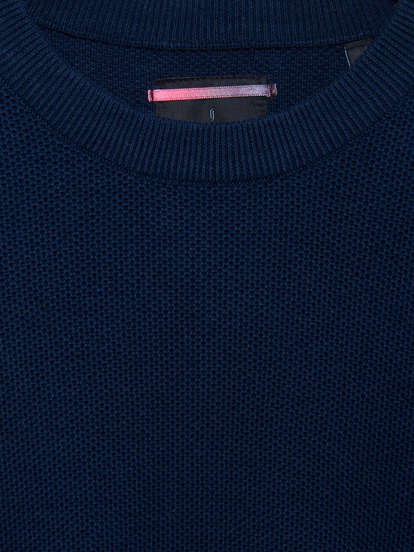 Richard James L/S Crew Knit Navy/Aqua | Malford of London Savile Row and Luxury Formal Wear Sale Outlet