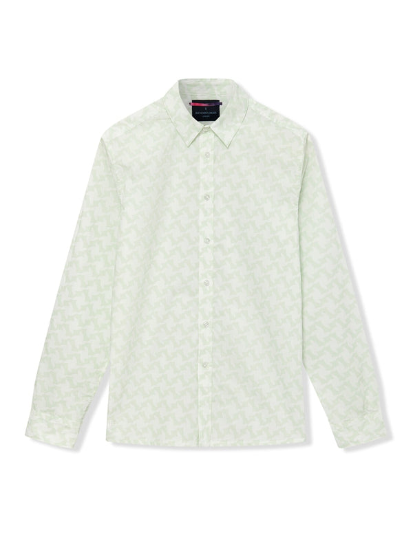 Richard James L/S Houndstooth Shirt Aqua White | Malford of London Savile Row and Luxury Formal Wear Sale Outlet