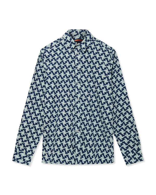 Richard James L/S Houndstooth Shirt Navy/White | Malford of London Savile Row and Luxury Formal Wear Sale Outlet