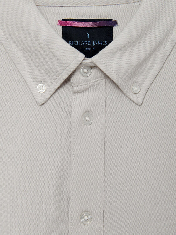 Richard James L/S Pique Button Front - Dove Grey | Malford of London Savile Row and Luxury Formal Wear Sale Outlet