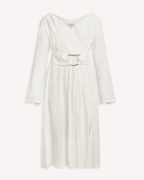 Salvatore Ferragamo Long Sleeve Pleated Midi Dress White | Malford of London Savile Row and Luxury Formal Wear Sale Outlet