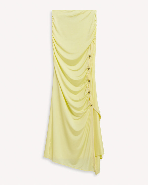 Acne Studios Enita Asymmetric Ruched Midi Skirt Yellow | Malford of London Savile Row and Luxury Formal Wear Sale Outlet