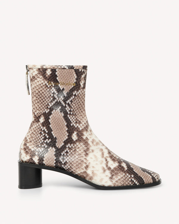 Acne Studios Neutral Ophedia 45 Leather Ankle Boots Snake Print | Malford of London Savile Row and Luxury Formal Wear Sale Outlet