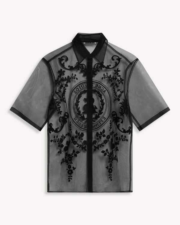 Acne Studios Safi Logo Embroidered Sheer Shirt Black | Malford of London Savile Row and Luxury Formal Wear Sale Outlet