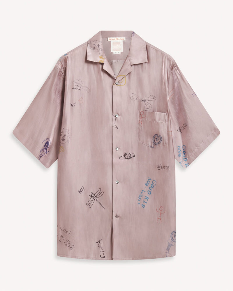 Acne Studios Scribble Print Short Sleeved Shirt Mauve Pink | Malford of London Savile Row and Luxury Formal Wear Sale Outlet