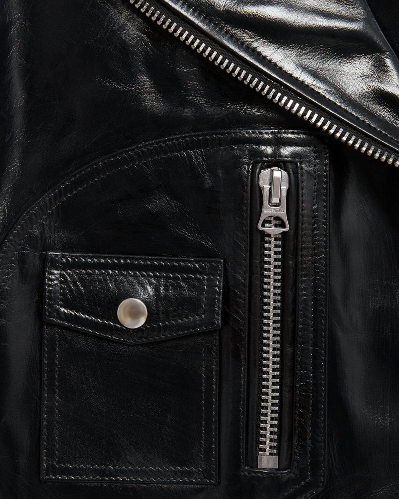 Acne Studios Vinyl Effect Leather Biker Jacket Black | Malford of London Savile Row and Luxury Formal Wear Sale Outlet