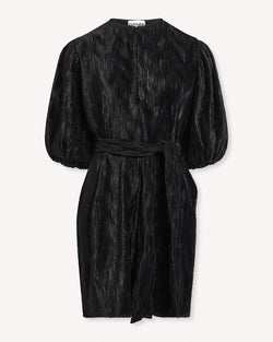 Ganni Belted Plissé Mini Dress Black | Malford of London Savile Row and Luxury Formal Wear Sale Outlet