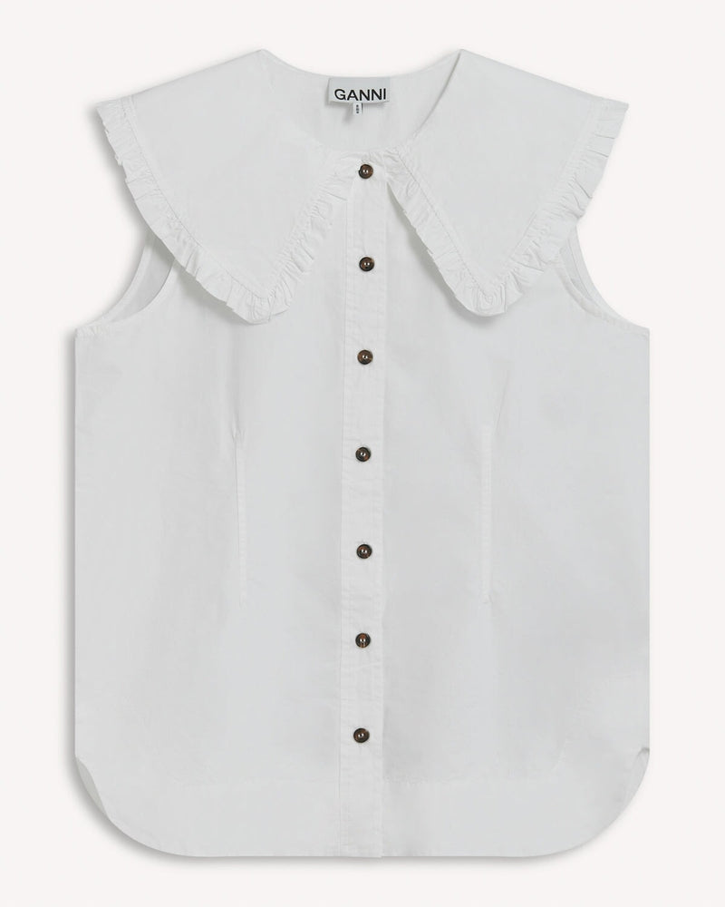 Ganni Big Collar Sleeveless Shirt White | Malford of London Savile Row and Luxury Formal Wear Sale Outlet