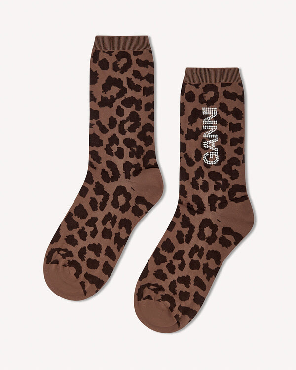 Ganni Leopard Print Socks Toffee | Malford of London Savile Row and Luxury Formal Wear Sale Outlet