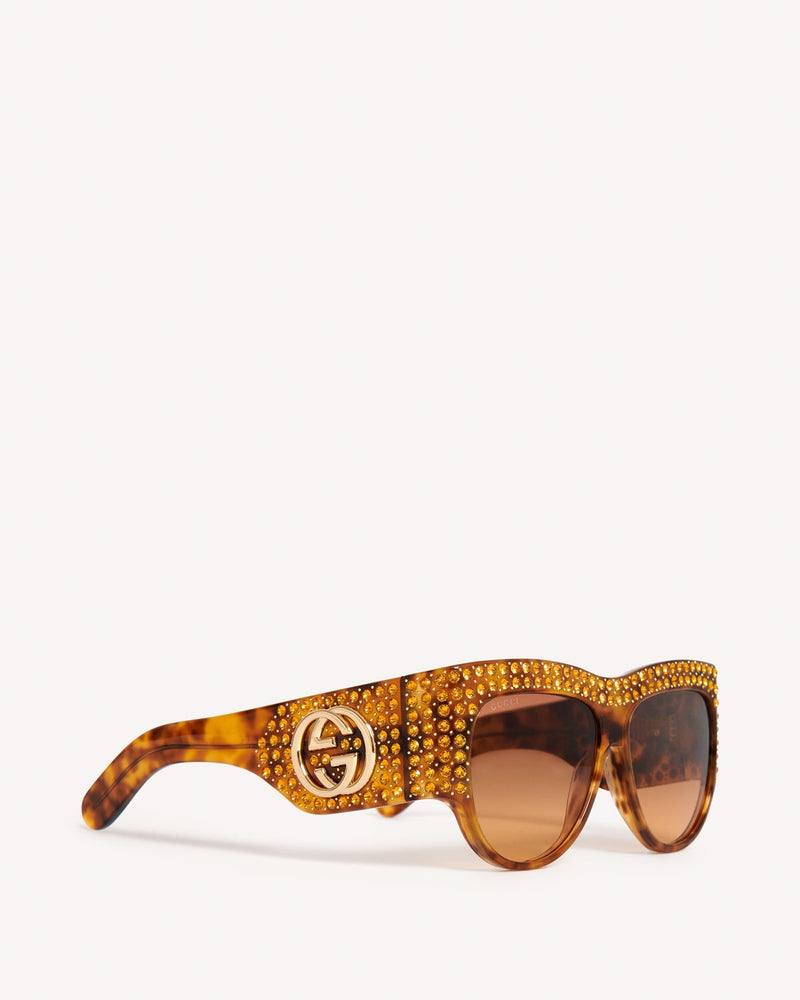 Gucci Crystal Embellished Oversized Sunglasses Tortoiseshell | Malford of London Savile Row and Luxury Formal Wear Sale Outlet