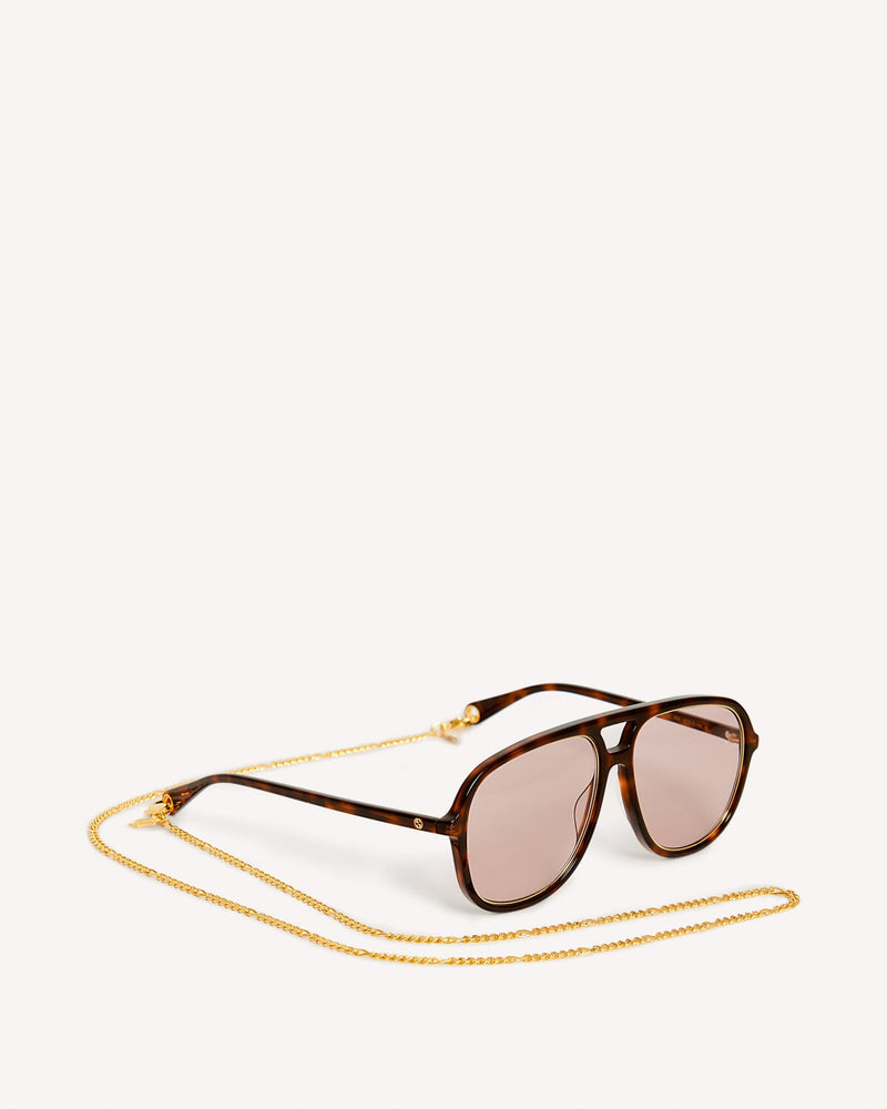 Gucci Oversized Aviators with Chain Havana Pink | Malford of London Savile Row and Luxury Formal Wear Sale Outlet