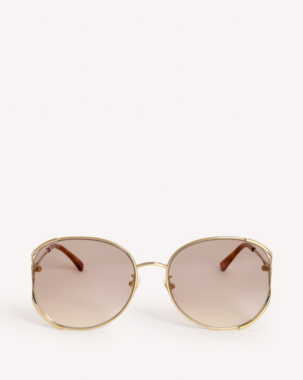 Gucci Round Frame Open Lens Sunglasses Gold Pink | Malford of London Savile Row and Luxury Formal Wear Sale Outlet