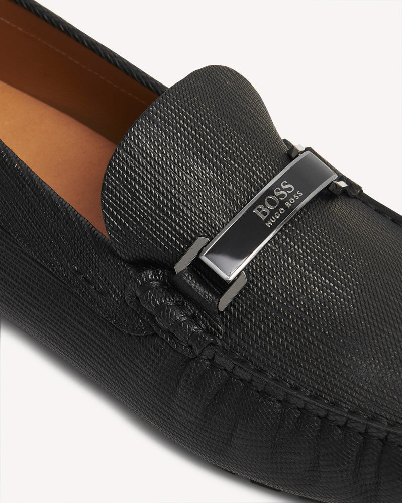 Hugo Boss Textured Driver Mocc Black | Malford of London Savile Row and Luxury Formal Wear Sale Outlet