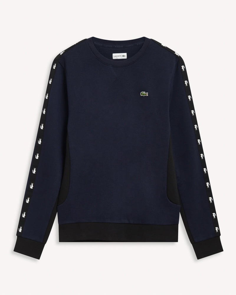 Lacoste Logo Tape Sleeve Sweatshirt Navy | Malford of London Savile Row and Luxury Formal Wear Sale Outlet