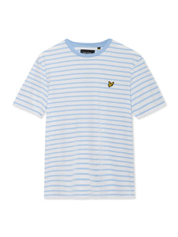 Lyle & Scott Mens Breton Stripe T-Shirt Pool Blue White | Malford of London Savile Row and Luxury Formal Wear Sale Outlet