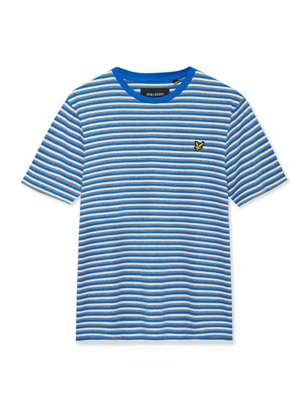 Lyle & Scott Mens Stripe Ringer T-Shirt Blue White Grey | Malford of London Savile Row and Luxury Formal Wear Sale Outlet