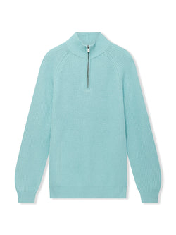 Richard James 1/4 Zip Knit Aqua | Malford of London Savile Row and Luxury Formal Wear Sale Outlet