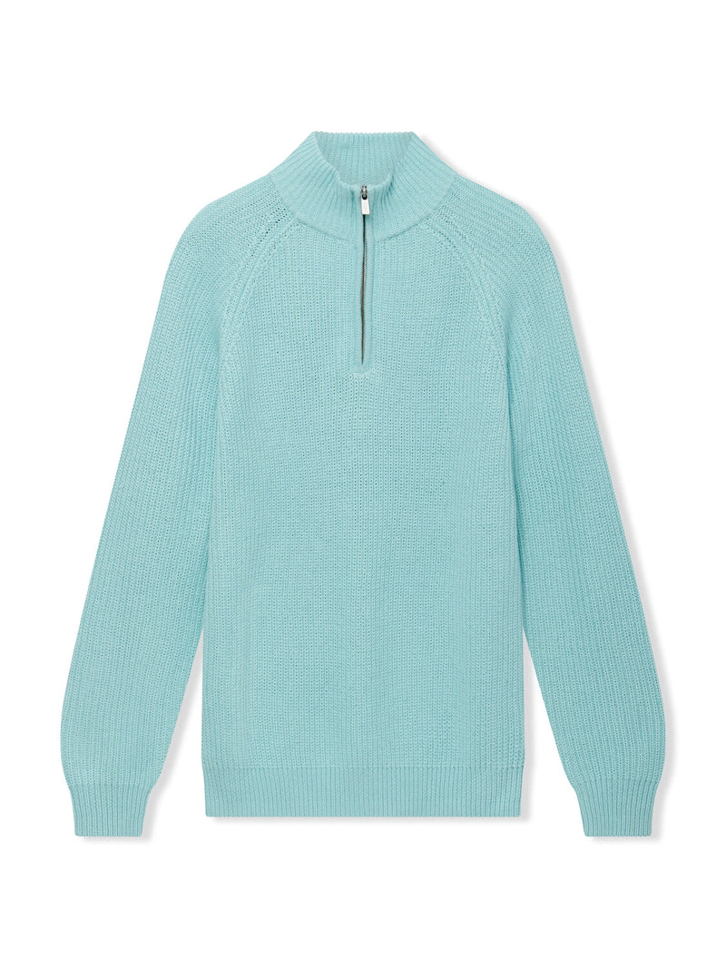 Richard James 1/4 Zip Knit Aqua | Malford of London Savile Row and Luxury Formal Wear Sale Outlet
