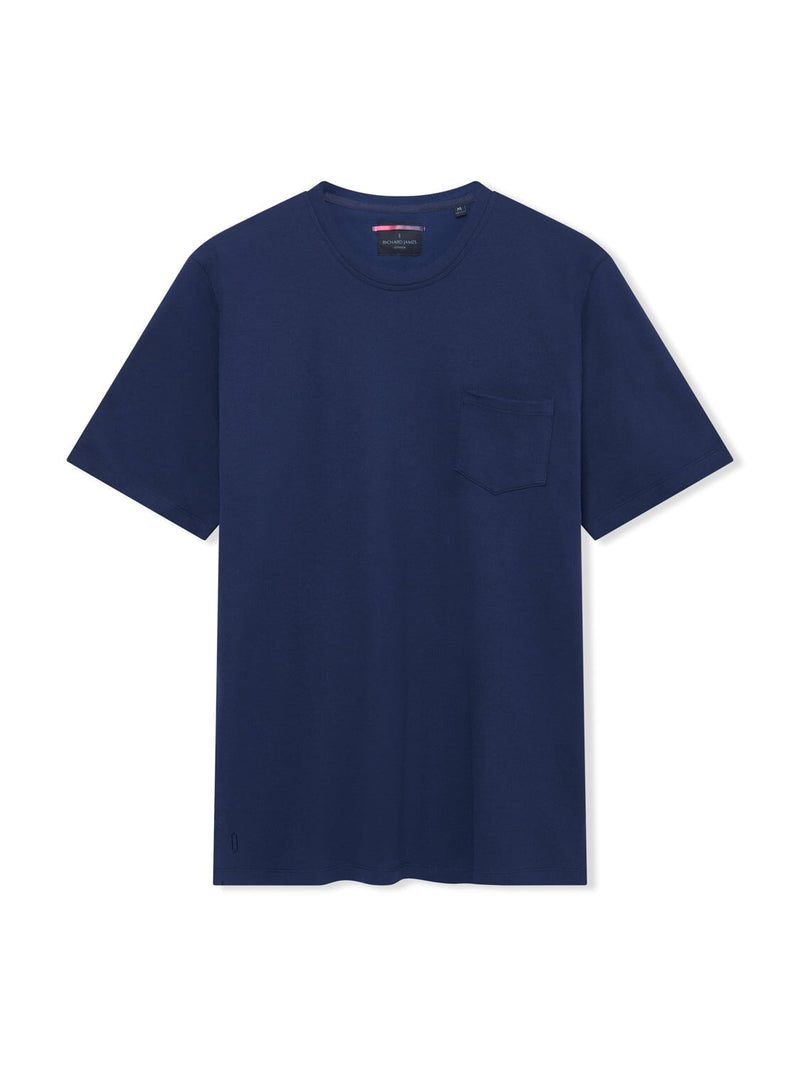 Richard James Crew Pique T-Shirt - Navy | Malford of London Savile Row and Luxury Formal Wear Sale Outlet