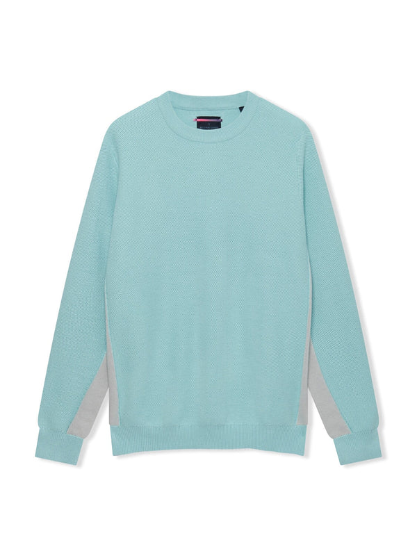 Richard James L/S Crew Knit Aqua/Dove Grey | Malford of London Savile Row and Luxury Formal Wear Sale Outlet