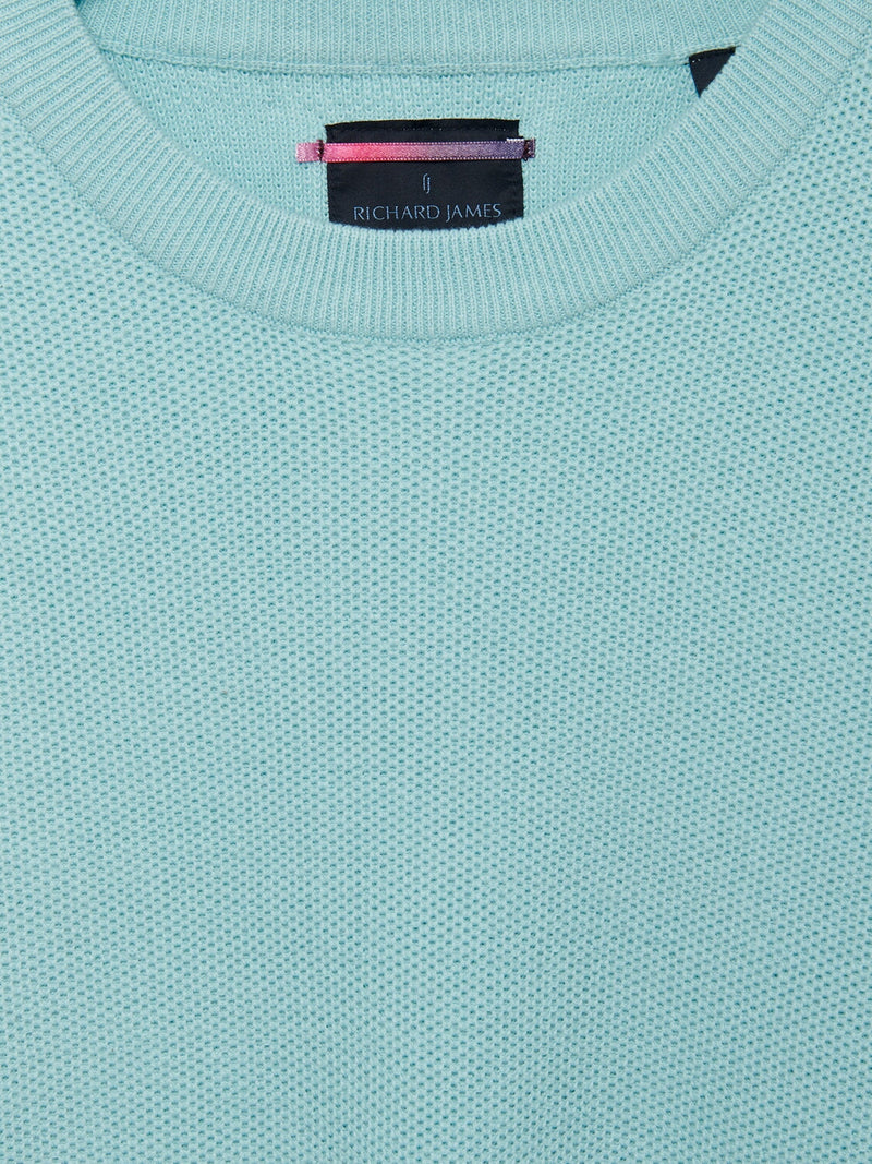 Richard James L/S Crew Knit Aqua/Dove Grey | Malford of London Savile Row and Luxury Formal Wear Sale Outlet