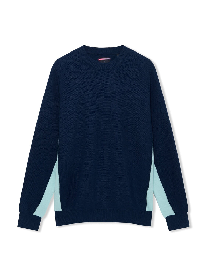 Richard James L/S Crew Knit Navy/Aqua | Malford of London Savile Row and Luxury Formal Wear Sale Outlet