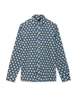 Richard James L/S Houndstooth Shirt Navy/White | Malford of London Savile Row and Luxury Formal Wear Sale Outlet