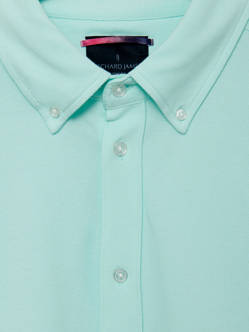 Richard James L/S Pique Button Front - Aqua | Malford of London Savile Row and Luxury Formal Wear Sale Outlet