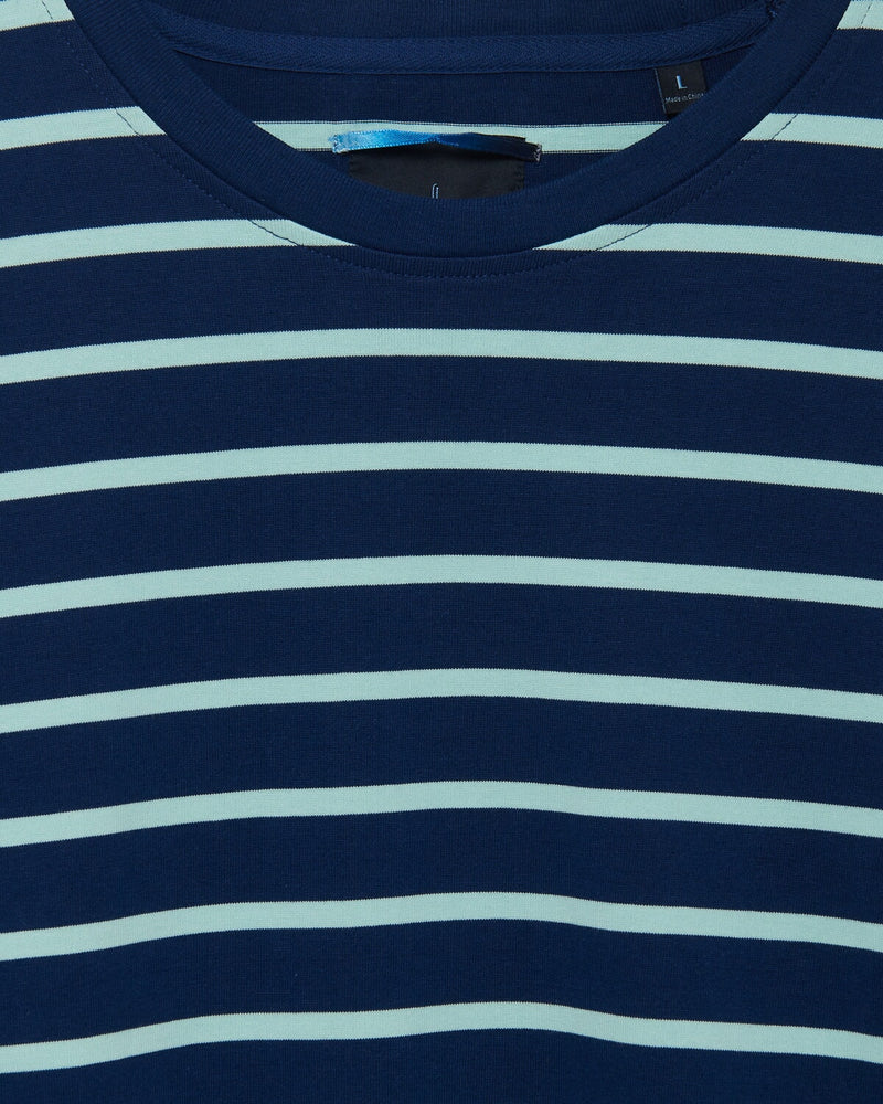 Richard James L/S YD Striped Tee - Navy/Aqua | Malford of London Savile Row and Luxury Formal Wear Sale Outlet