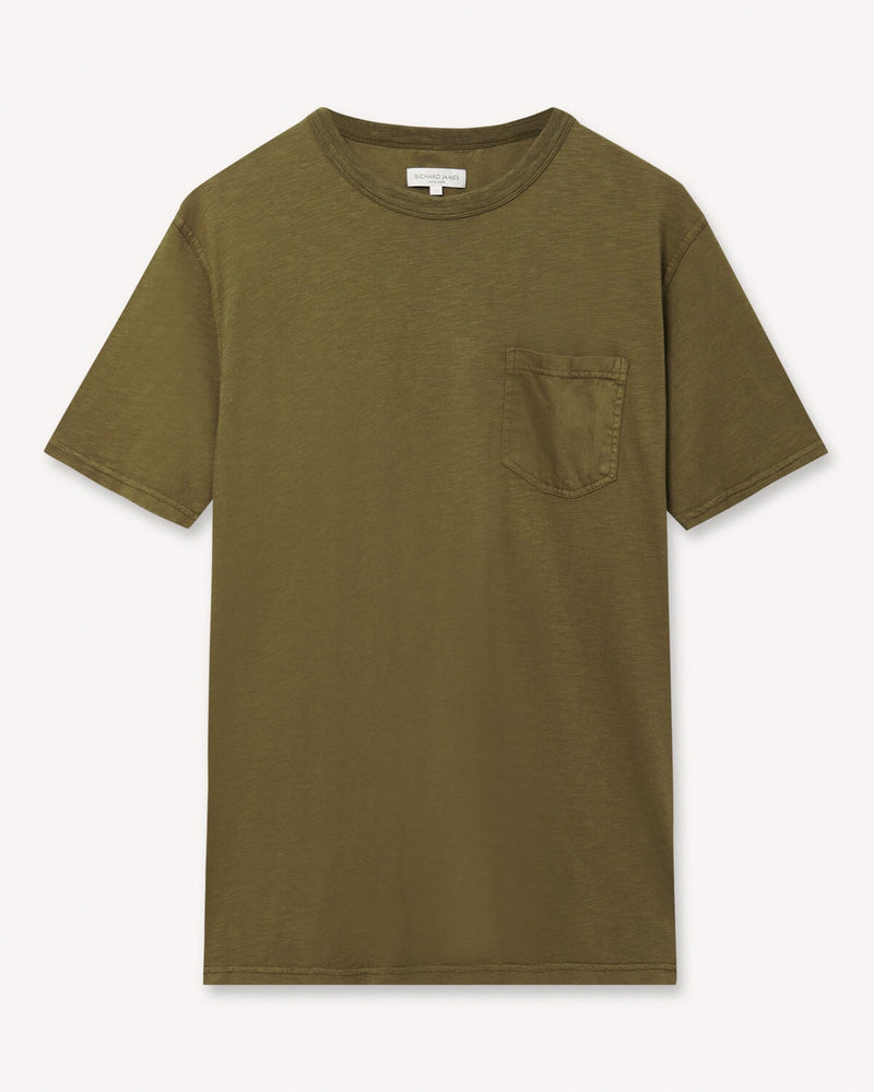 Richard James Organic Cotton Pocket T Olive | Malford of London Savile Row and Luxury Formal Wear Sale Outlet