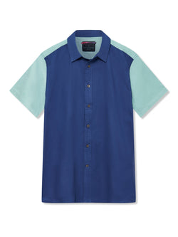 Richard James S/S Colour Block Shirt - Navy/Aqua | Malford of London Savile Row and Luxury Formal Wear Sale Outlet