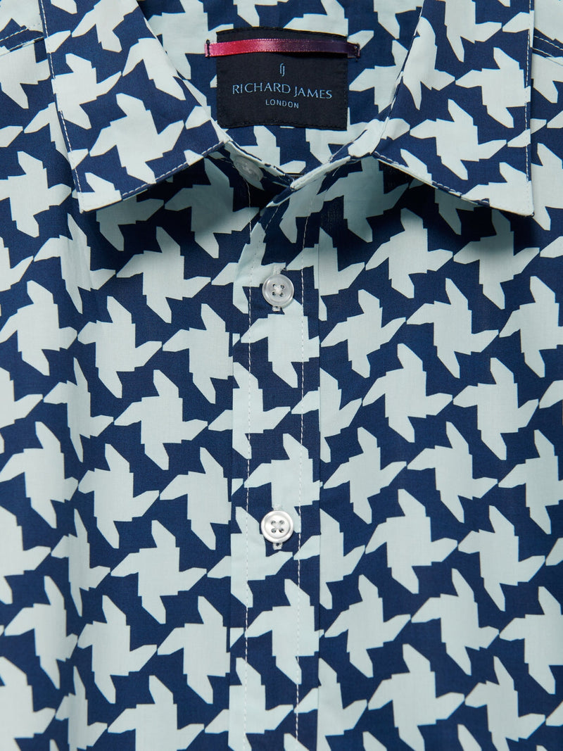 Richard James S/S Houndstooth Shirt - Navy/White | Malford of London Savile Row and Luxury Formal Wear Sale Outlet