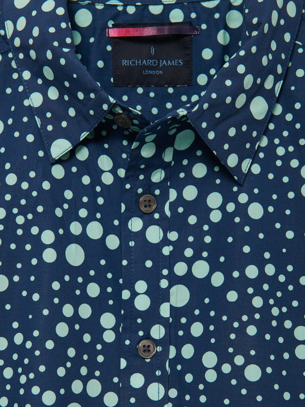 Richard James S/S Multi Spot Shirt - Navy/Aqua | Malford of London Savile Row and Luxury Formal Wear Sale Outlet