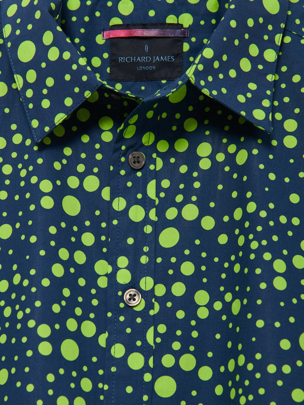 Richard James S/S Multi Spot Shirt - Navy/Bright Lime | Malford of London Savile Row and Luxury Formal Wear Sale Outlet