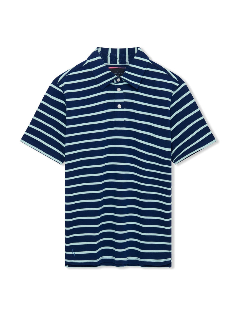 Richard James S/S YD Stripe Polo Navy/Aqua | Malford of London Savile Row and Luxury Formal Wear Sale Outlet