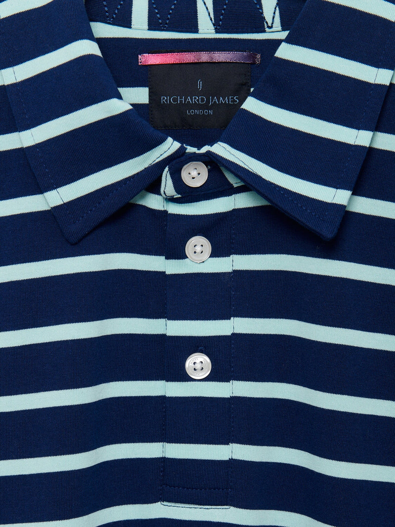 Richard James S/S YD Stripe Polo Navy/Aqua | Malford of London Savile Row and Luxury Formal Wear Sale Outlet