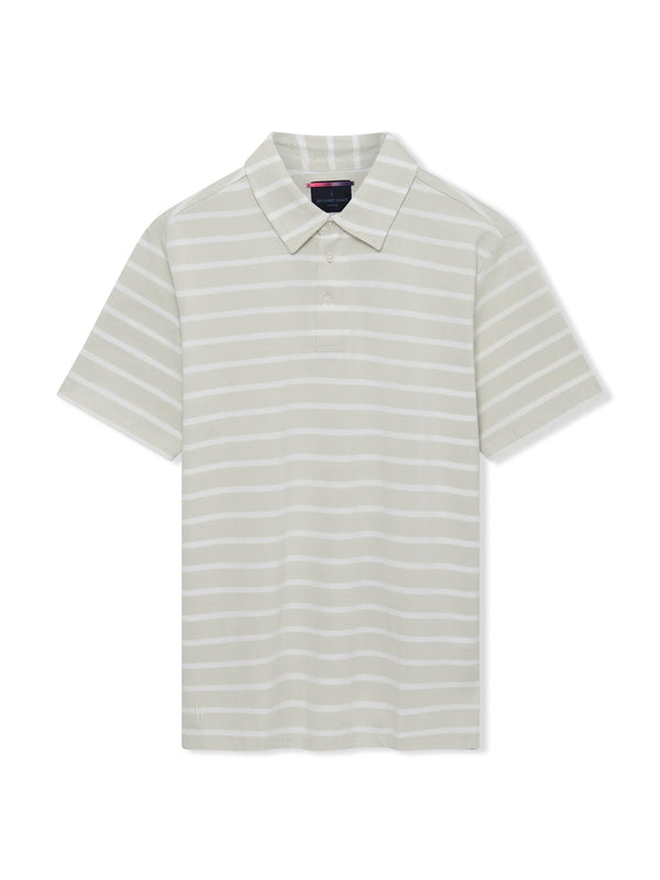 Richard James S/S YD Stripe Polo White/Grey Vaporous Grey | Malford of London Savile Row and Luxury Formal Wear Sale Outlet