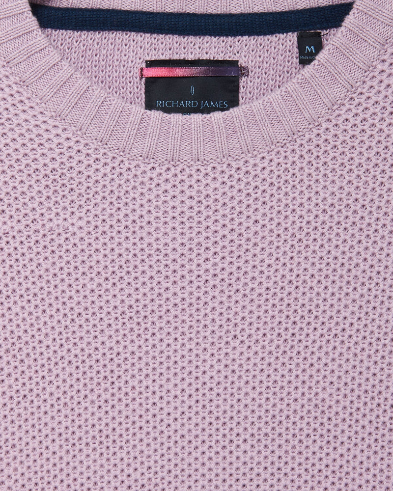 Richard James Textured Knit Crew Neck - Lilac | Malford of London Savile Row and Luxury Formal Wear Sale Outlet