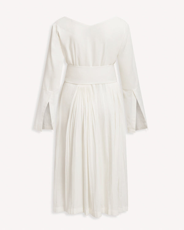 Salvatore Ferragamo Long Sleeve Pleated Midi Dress White | Malford of London Savile Row and Luxury Formal Wear Sale Outlet