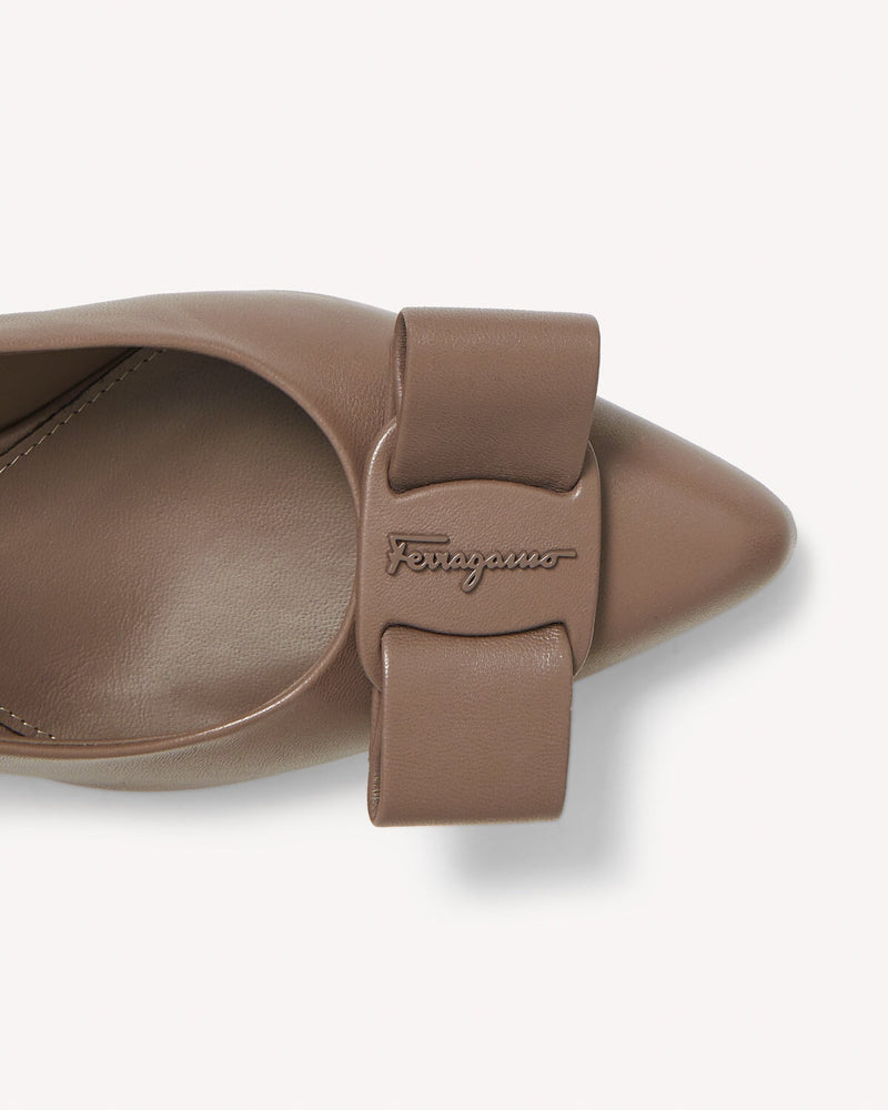 Salvatore Ferragamo Viva 55 Bow Leather Pumps Caraway Seed | Malford of London Savile Row and Luxury Formal Wear Sale Outlet