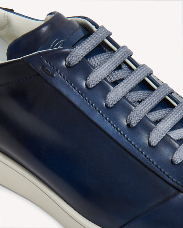 Santoni Men’s Blue Lace Up Trainer Shoe | Malford of London Savile Row and Luxury Formal Wear Sale Outlet