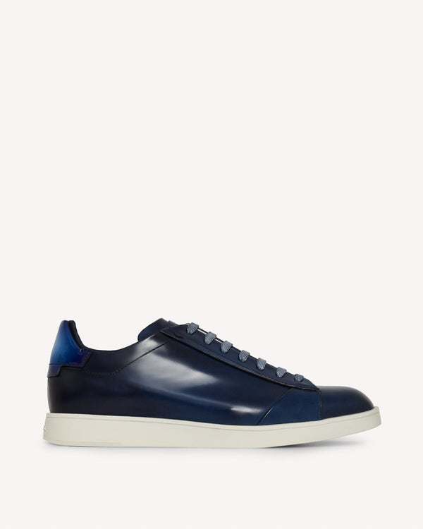 Santoni Men’s Blue Lace Up Trainer Shoe | Malford of London Savile Row and Luxury Formal Wear Sale Outlet