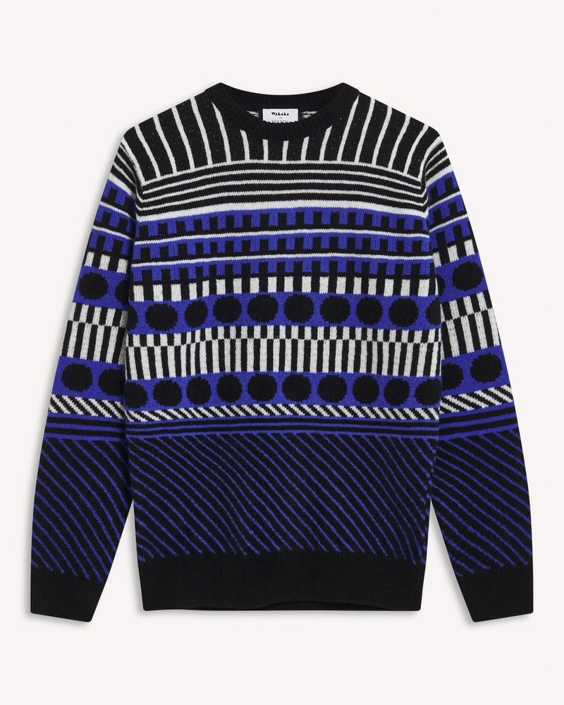 Sunspel Walala Crew Sweater Multi Blue | Malford of London Savile Row and Luxury Formal Wear Sale Outlet